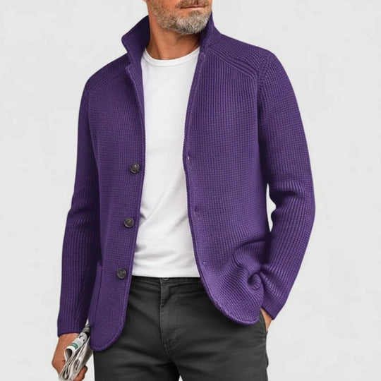 Gerippte Strickjacke Herren Cardigan mit Stehkragen