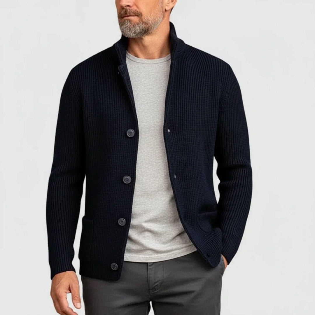 Gerippte Strickjacke Herren Cardigan mit Stehkragen