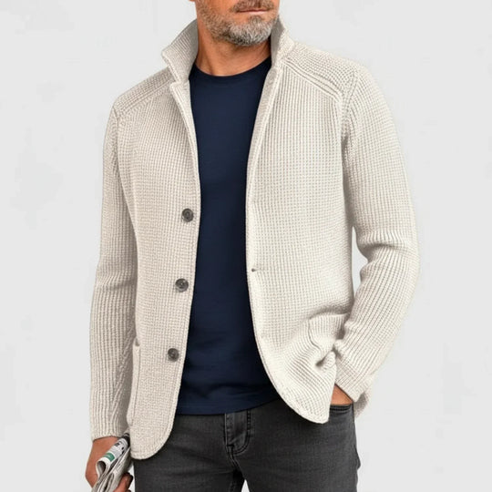 Gerippte Strickjacke Herren Cardigan mit Stehkragen