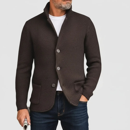 Gerippte Strickjacke Herren Cardigan mit Stehkragen