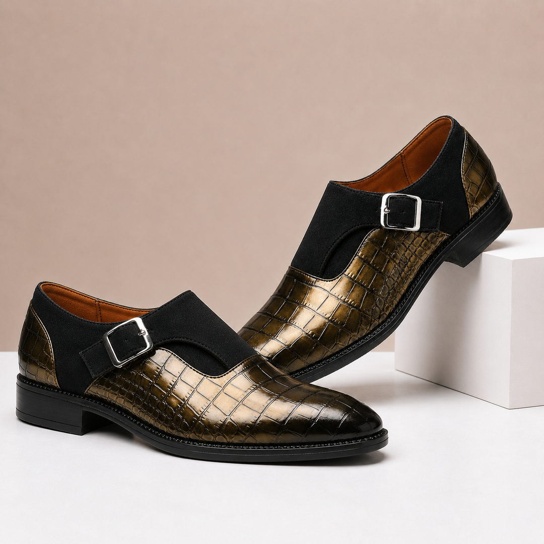 Monkstrap Schuhe Herren Leder Kroko-Prägung Business