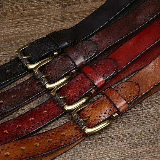 Rindsleder Gürtel Herren Gelocht Dornschnalle Antik