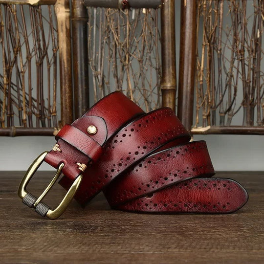Rindsleder Gürtel Herren Gelocht Dornschnalle Antik