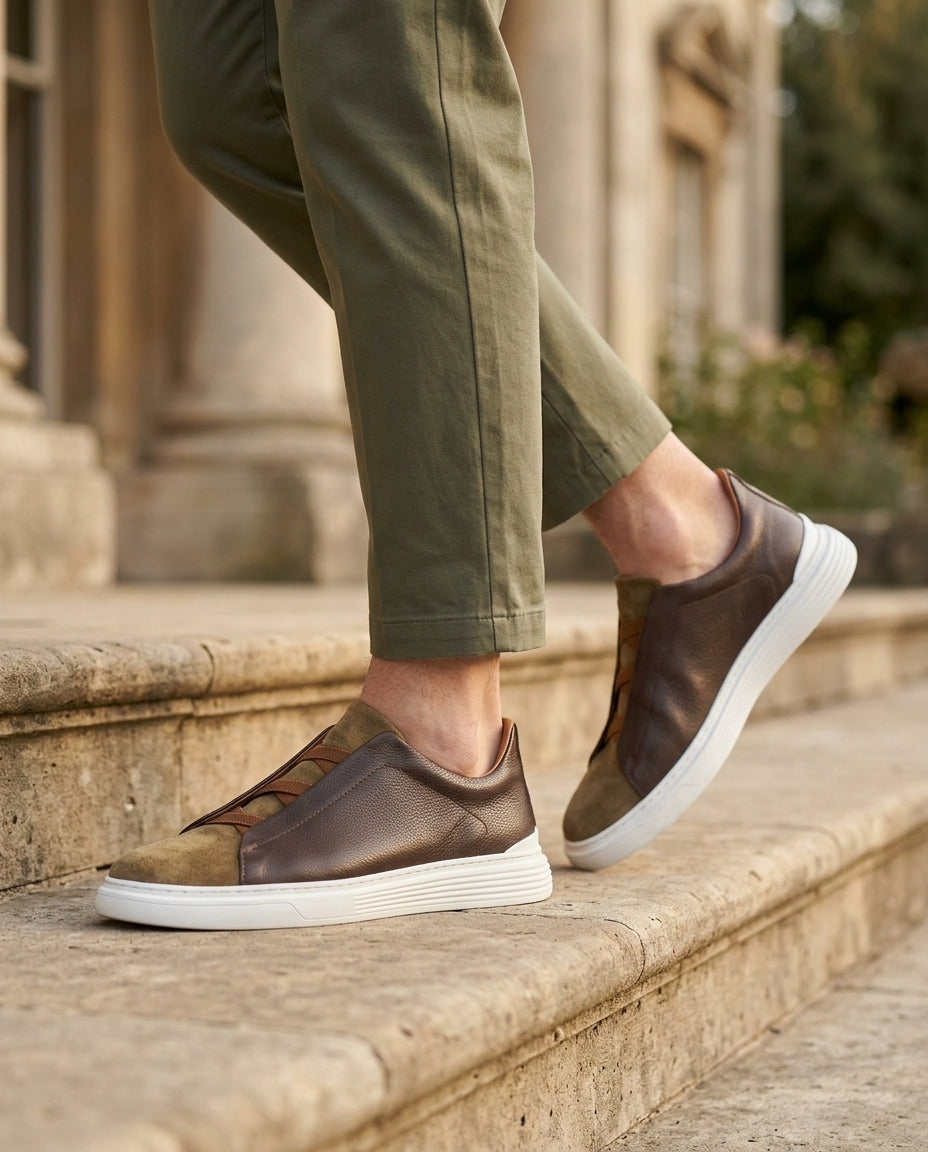 Leder Wildleder Sneaker Herren Slip-On Komfort Casual