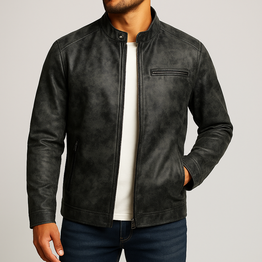 Distressed Lederjacke Herren Vintage Retro Biker