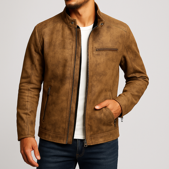 Distressed Lederjacke Herren Vintage Retro Biker