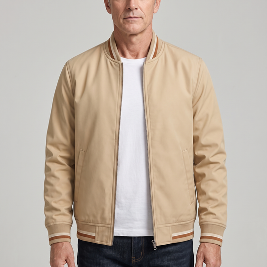 Baumwollmix Blouson Herren Rippbündchen Zip Sportlich