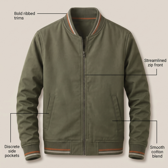 Baumwollmix Blouson Herren Rippbündchen Zip Sportlich