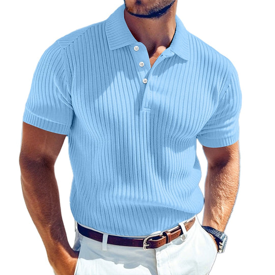 Geripptes Strick Poloshirt Herren Kurzarm Casual Polo