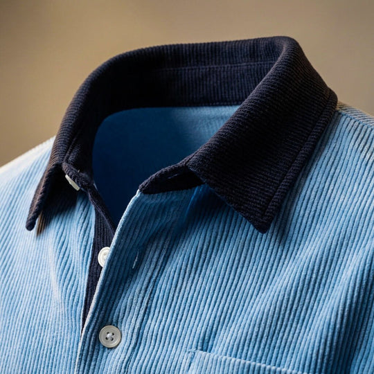 Feincord Poloshirt Herren Langarm Baumwolle Polo Shirt