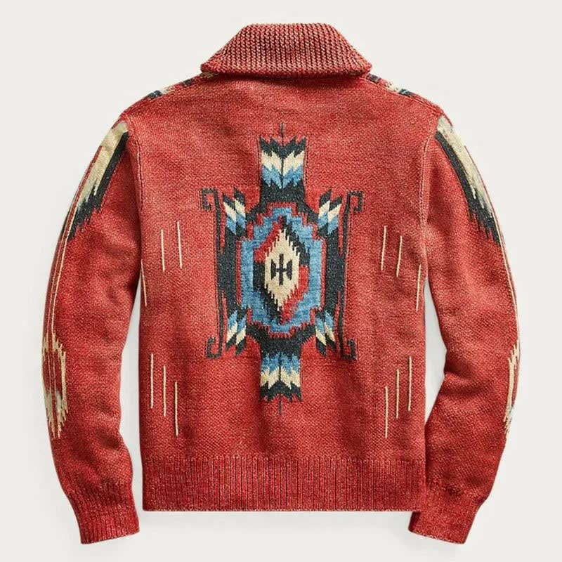 Woll Cardigan Herren Schalkragen Streifen Zwei Taschen