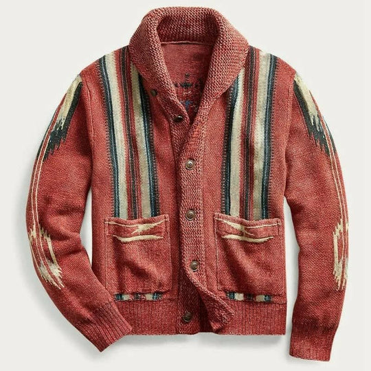 Woll Cardigan Herren Schalkragen Streifen Zwei Taschen
