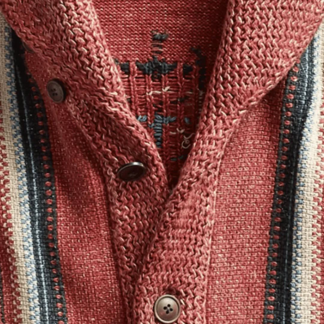 Woll Cardigan Herren Schalkragen Streifen Zwei Taschen