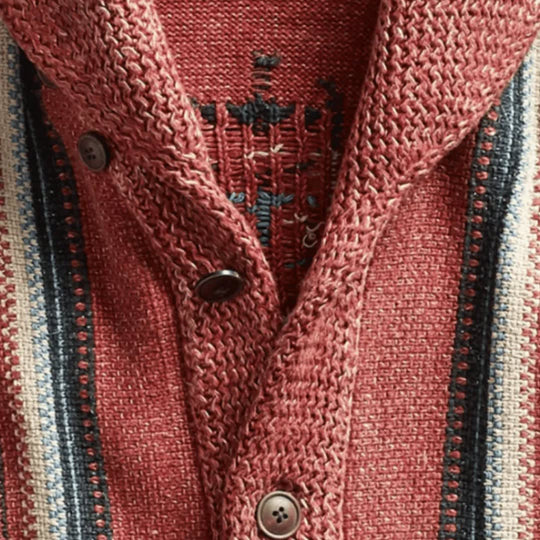 Woll Cardigan Herren Schalkragen Streifen Zwei Taschen