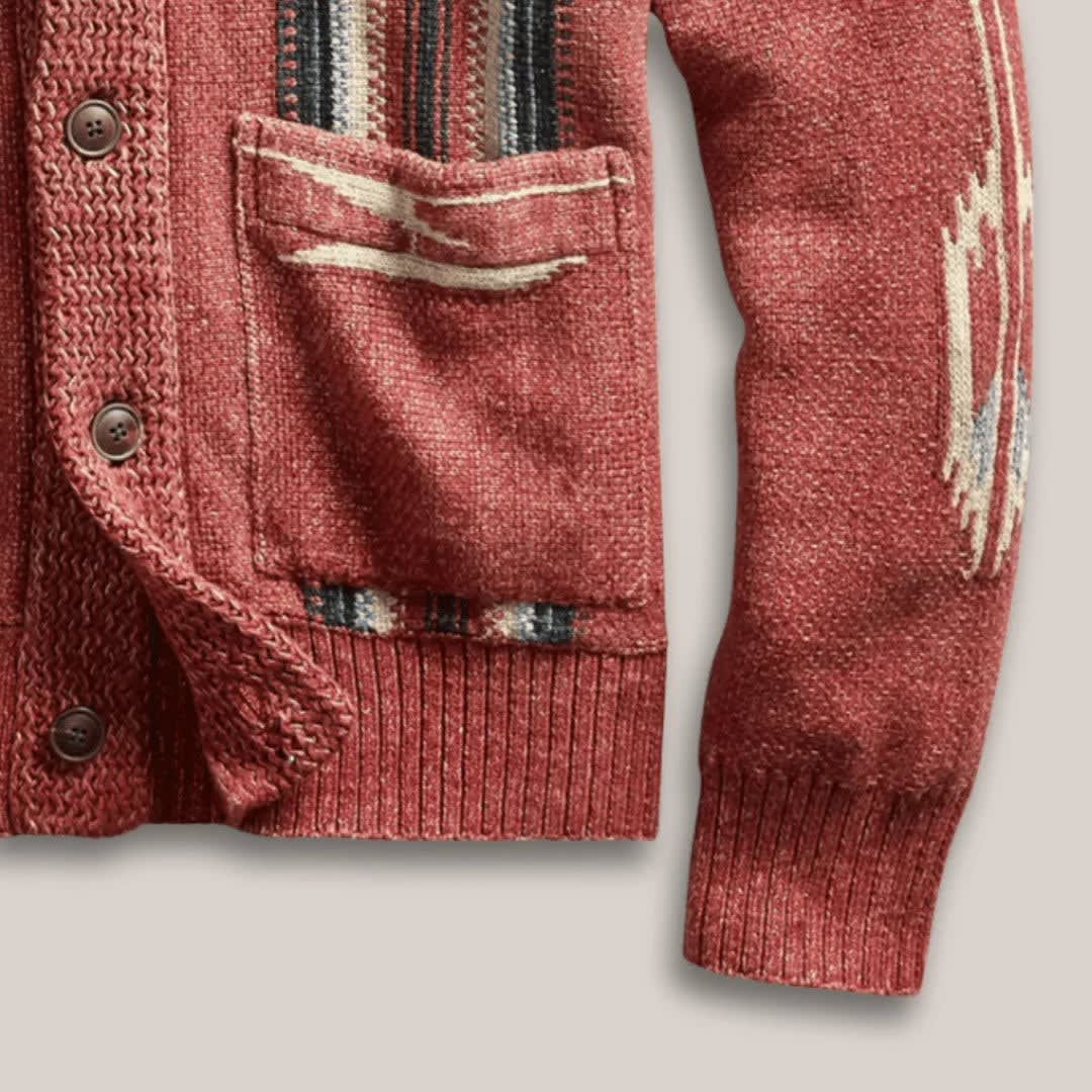 Woll Cardigan Herren Schalkragen Streifen Zwei Taschen