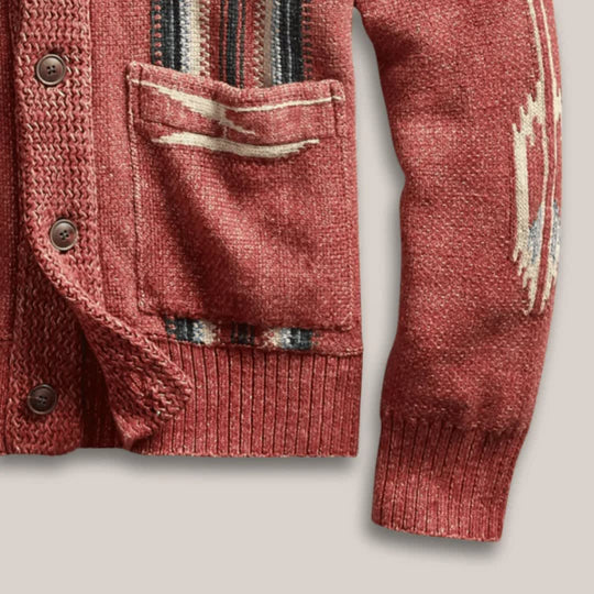 Woll Cardigan Herren Schalkragen Streifen Zwei Taschen