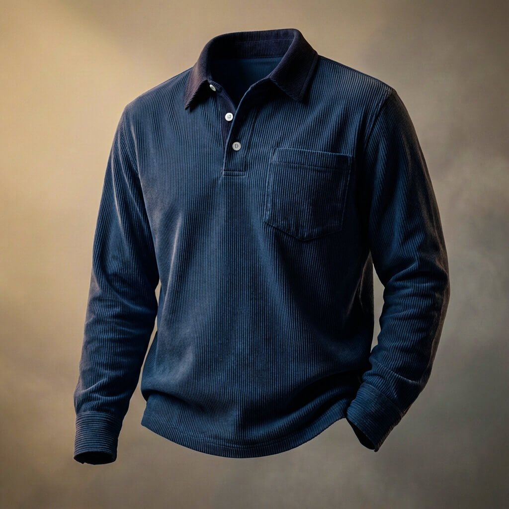 Feincord Poloshirt Herren Langarm Baumwolle Polo Shirt
