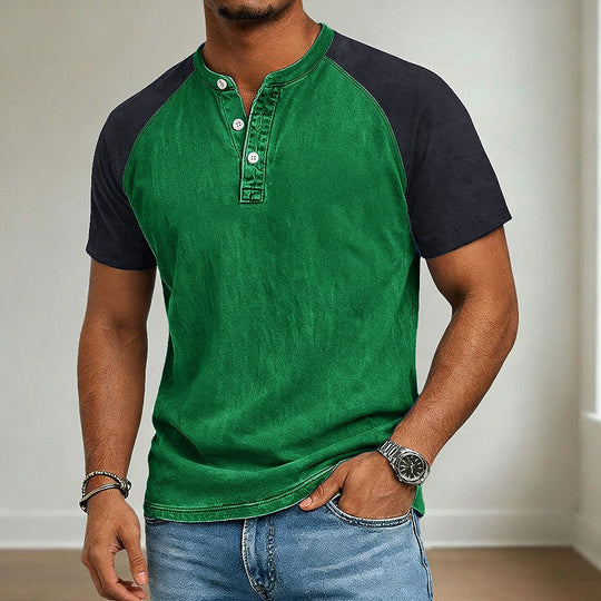 Acid Wash Henley T-Shirt Herren Baumwolle Kurzarm