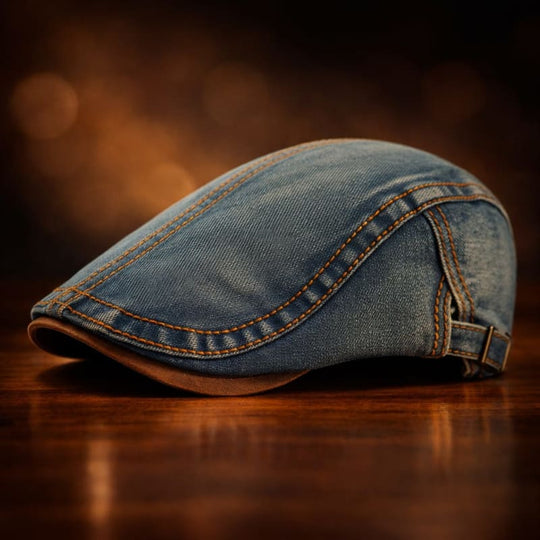 Denim Schiebermütze Herren Kontrastnaht Flacher Schirm