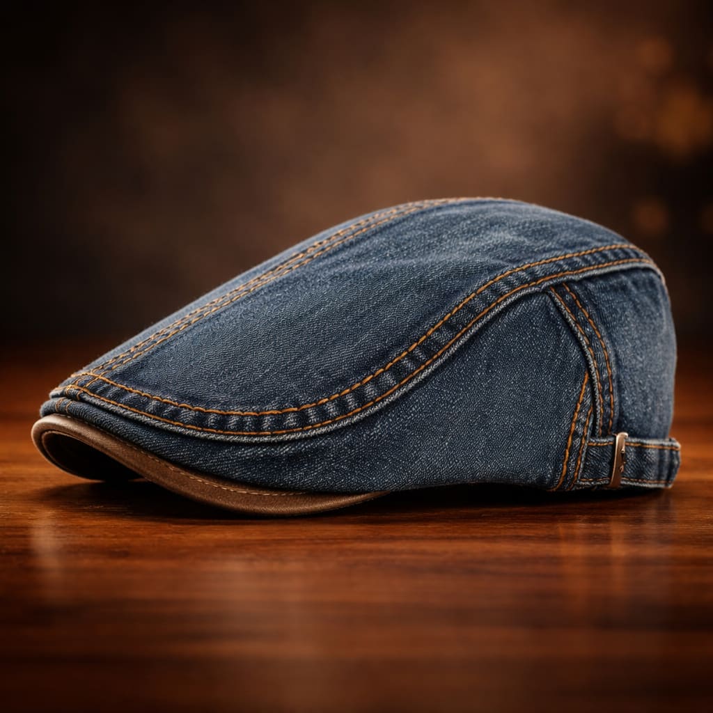 Denim Schiebermütze Herren Kontrastnaht Flacher Schirm