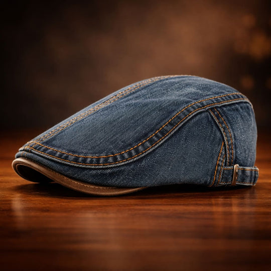 Denim Schiebermütze Herren Kontrastnaht Flacher Schirm