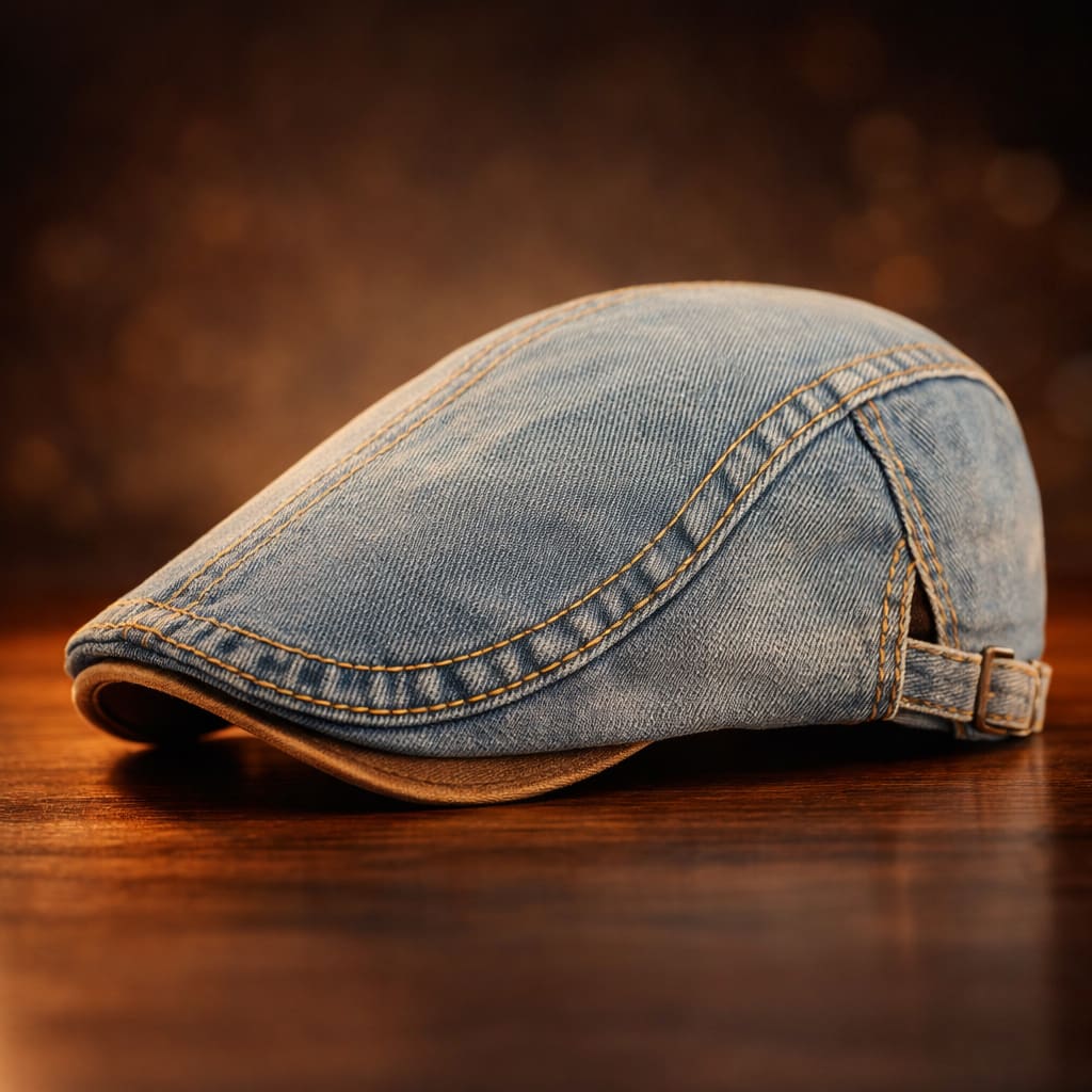 Denim Schiebermütze Herren Kontrastnaht Flacher Schirm