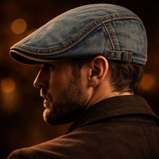Denim Schiebermütze Herren Kontrastnaht Flacher Schirm