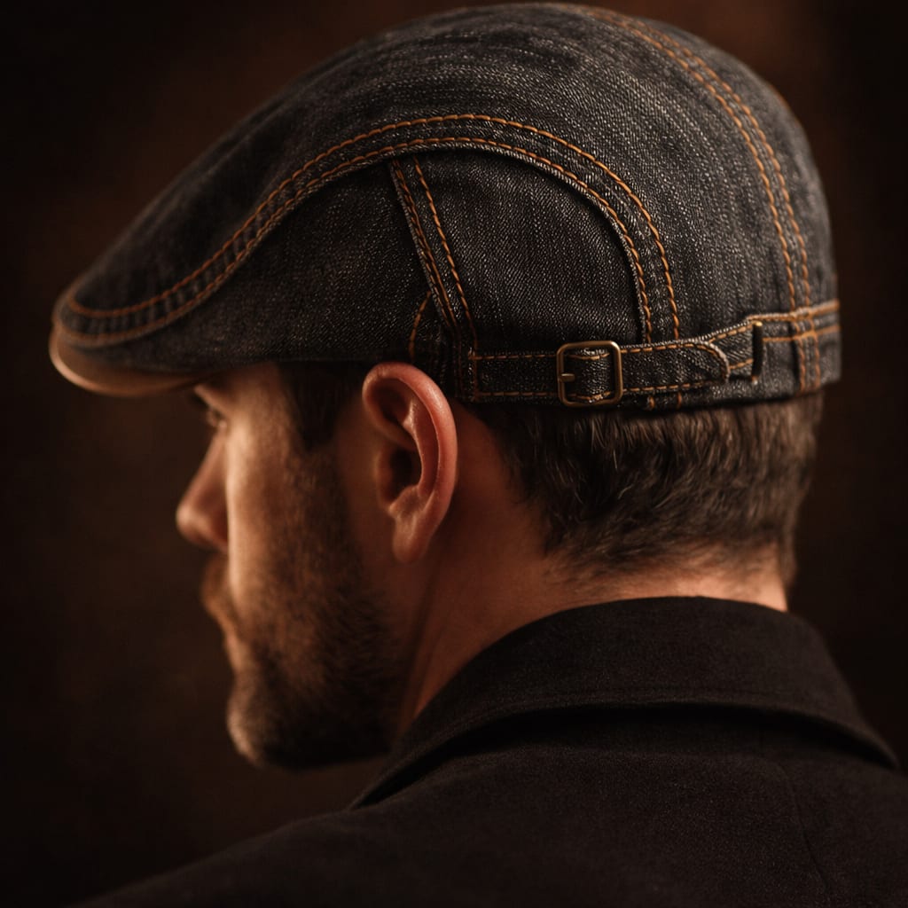 Denim Schiebermütze Herren Kontrastnaht Flacher Schirm