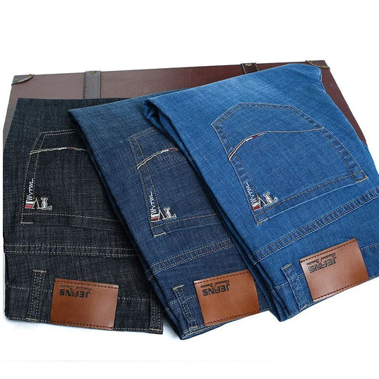 Klassische Straight Cut Jeans Herren Denim Gerade Hose