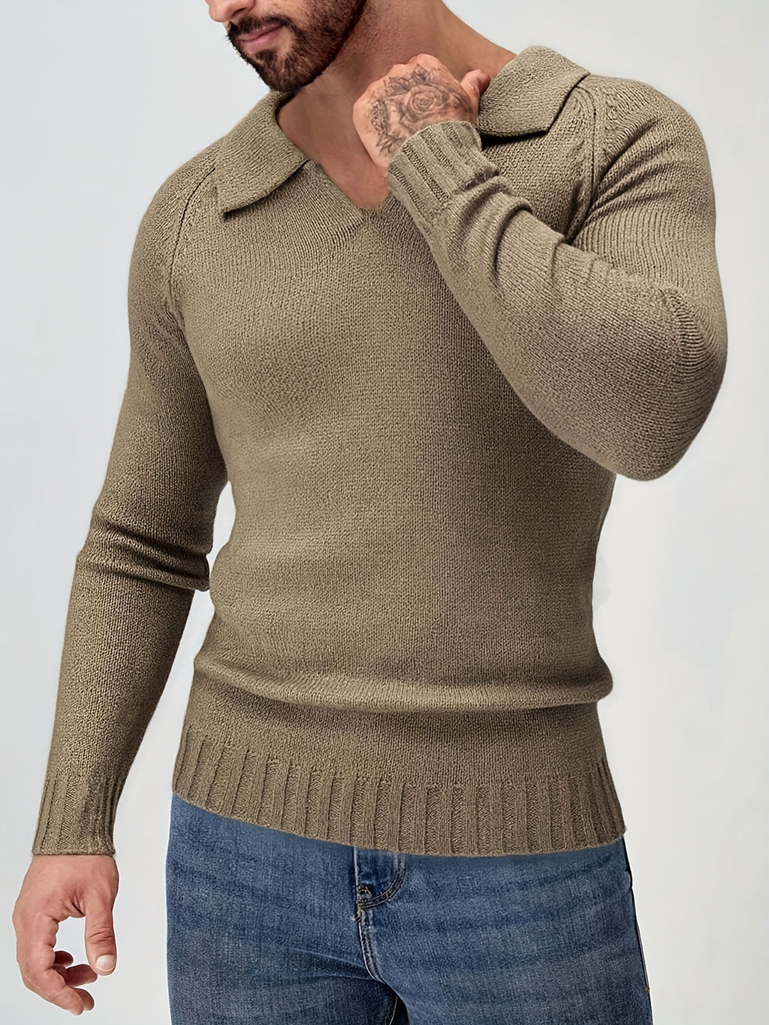 Dicker Strick Polopullover Herren Raglan Winter Warm