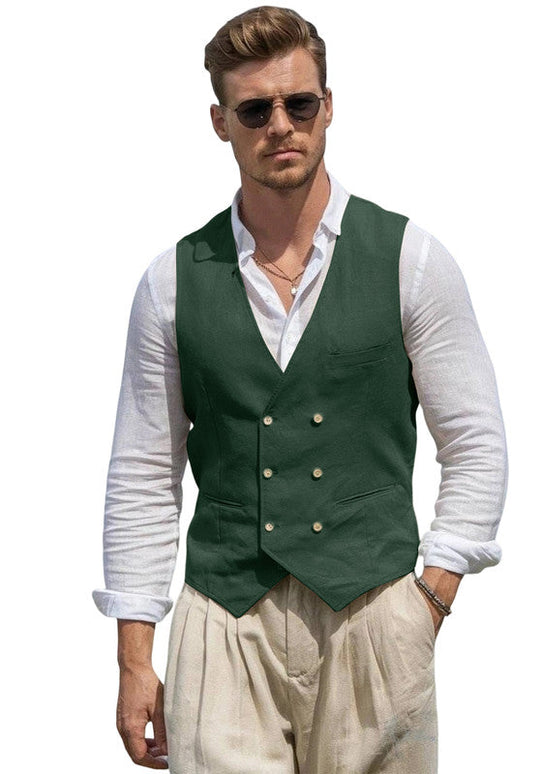 Leinen Anzugweste Herren Slim-Fit Hochzeit Business