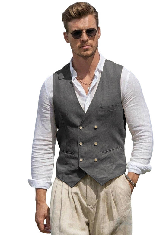 Leinen Anzugweste Herren Slim-Fit Hochzeit Business