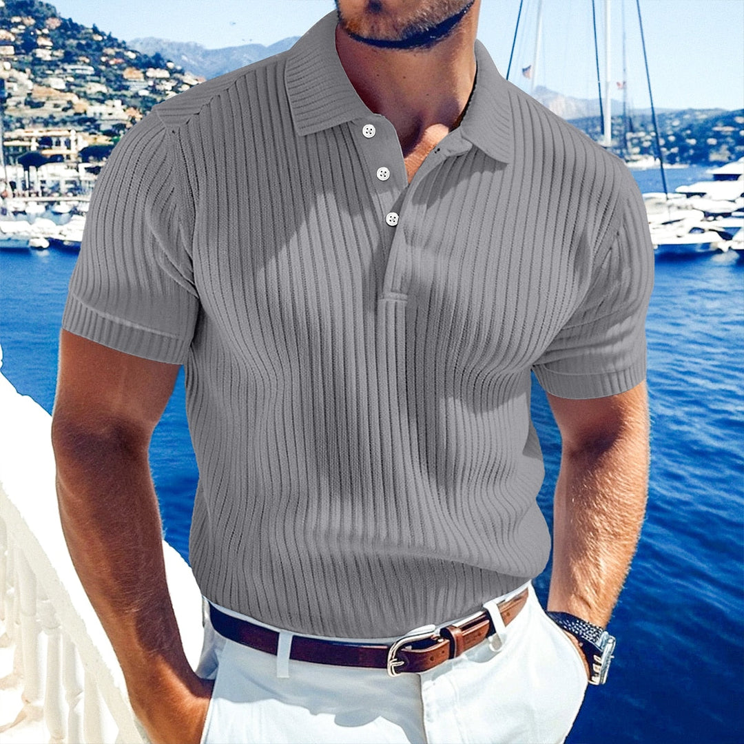 Geripptes Strick Poloshirt Herren Kurzarm Casual Polo