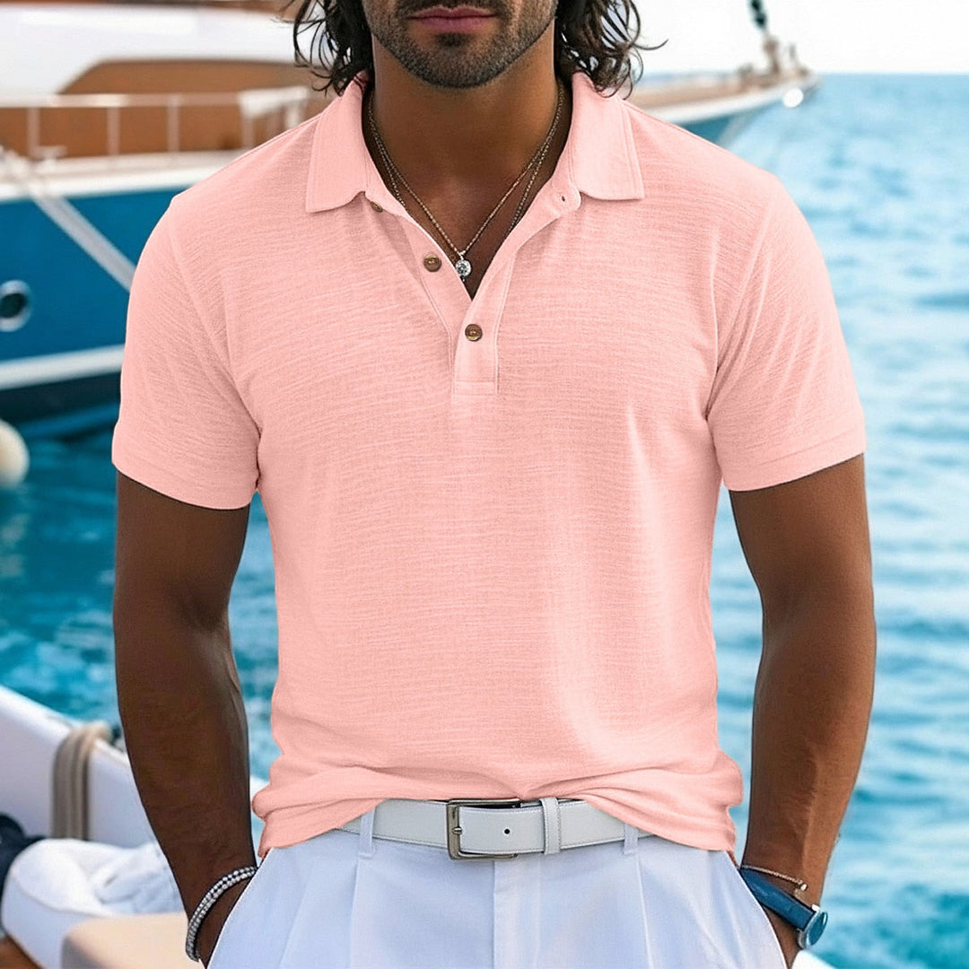 Strukturiertes Leinen Poloshirt Herren Sommer Baumwolle