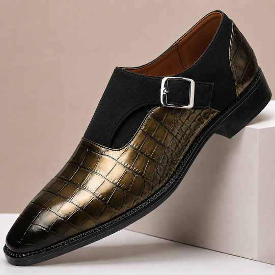 Monkstrap Schuhe Herren Leder Kroko-Prägung Business