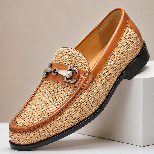 Rindsleder Loafer Herren Geflochten Slip-On Slipper
