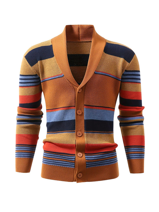 Kontrast Strickpullover Herren Langarm Streifen Weit