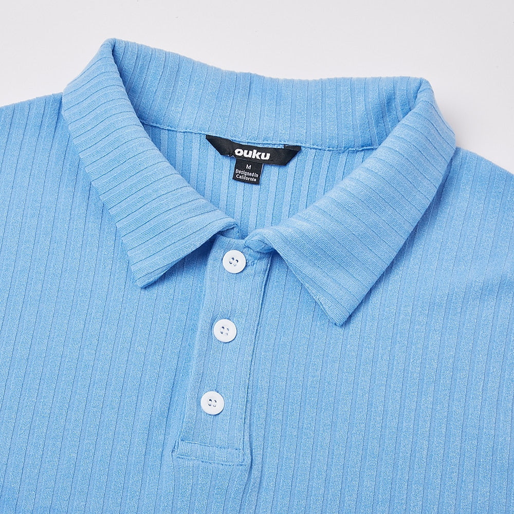 Geripptes Strick Poloshirt Herren Kurzarm Casual Polo