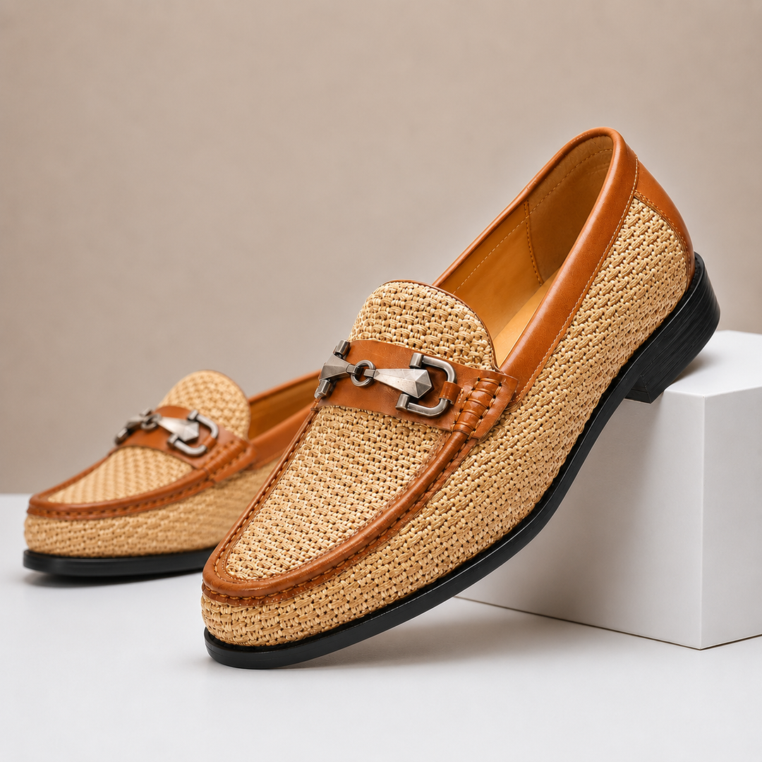 Rindsleder Loafer Herren Geflochten Slip-On Slipper