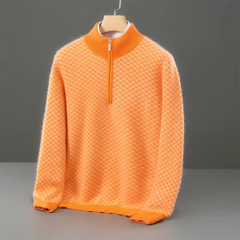 Merinowolle Pullover Herren Halbzip Rautenstruktur