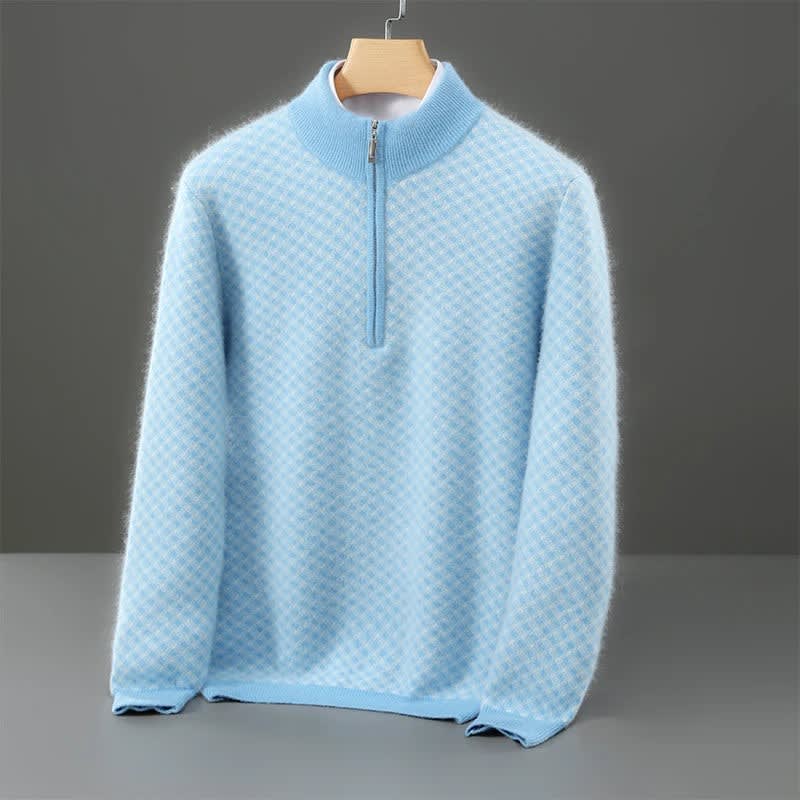 Merinowolle Pullover Herren Halbzip Rautenstruktur
