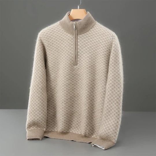 Merinowolle Pullover Herren Halbzip Rautenstruktur