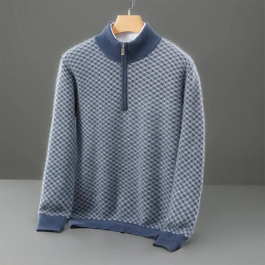Merinowolle Pullover Herren Halbzip Rautenstruktur