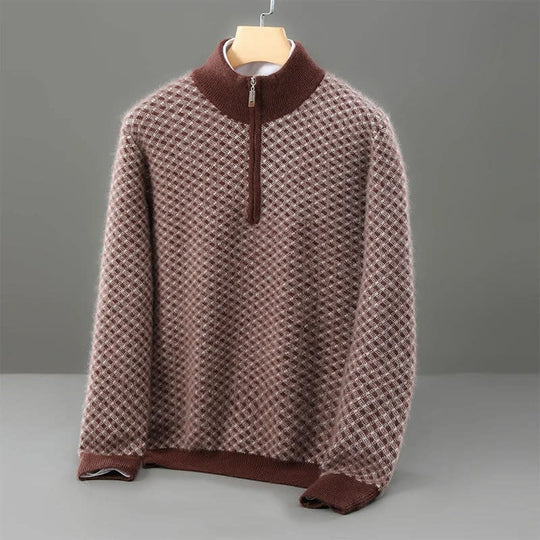 Merinowolle Pullover Herren Halbzip Rautenstruktur