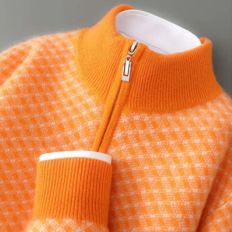 Merinowolle Pullover Herren Halbzip Rautenstruktur