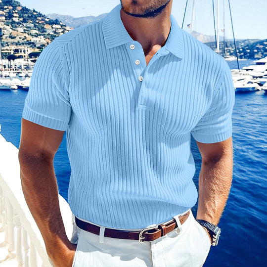 Geripptes Strick Poloshirt Herren Kurzarm Casual Polo