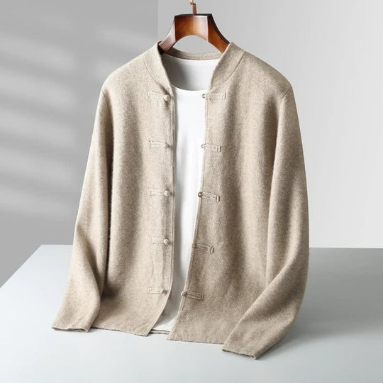 Merinowolle Cardigan Herren Stehkragen Knebelknöpfe