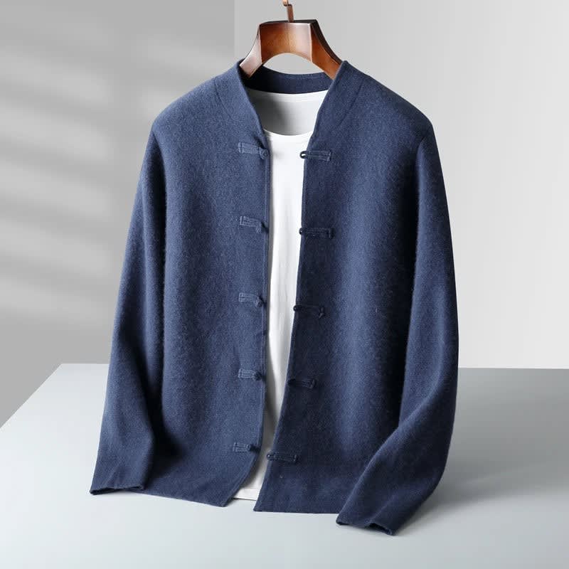 Merinowolle Cardigan Herren Stehkragen Knebelknöpfe