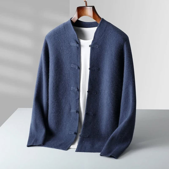 Merinowolle Cardigan Herren Stehkragen Knebelknöpfe