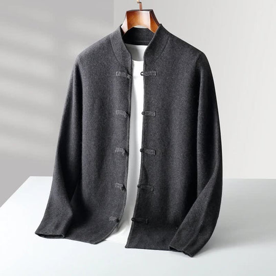 Merinowolle Cardigan Herren Stehkragen Knebelknöpfe